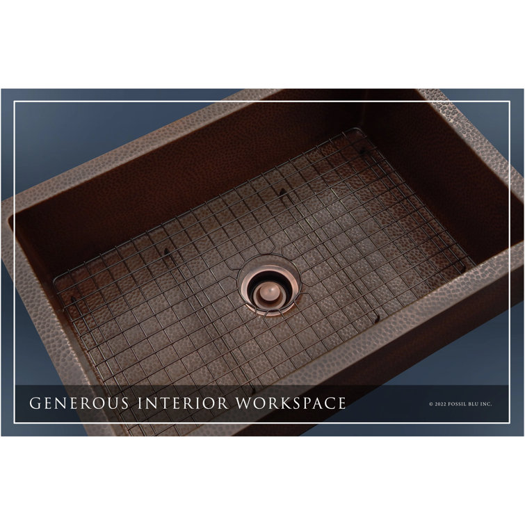Luxury 33-Inch Hammered Copper Farmhouse Sink with Accessories