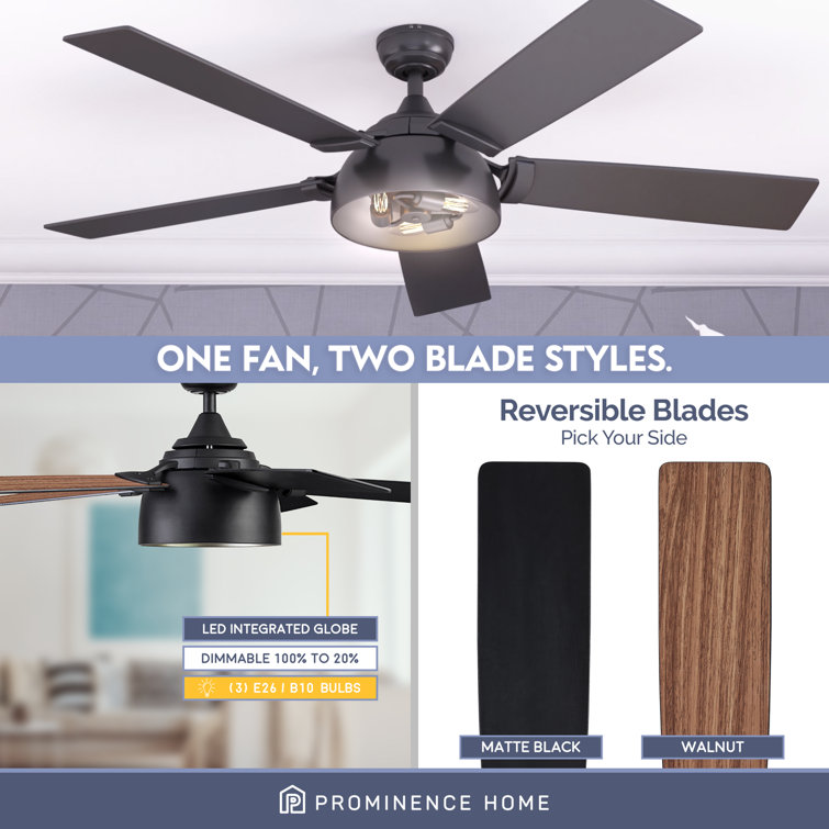 Octavia 52" Matte Black Industrial Ceiling Fan with LED Lights & Remote