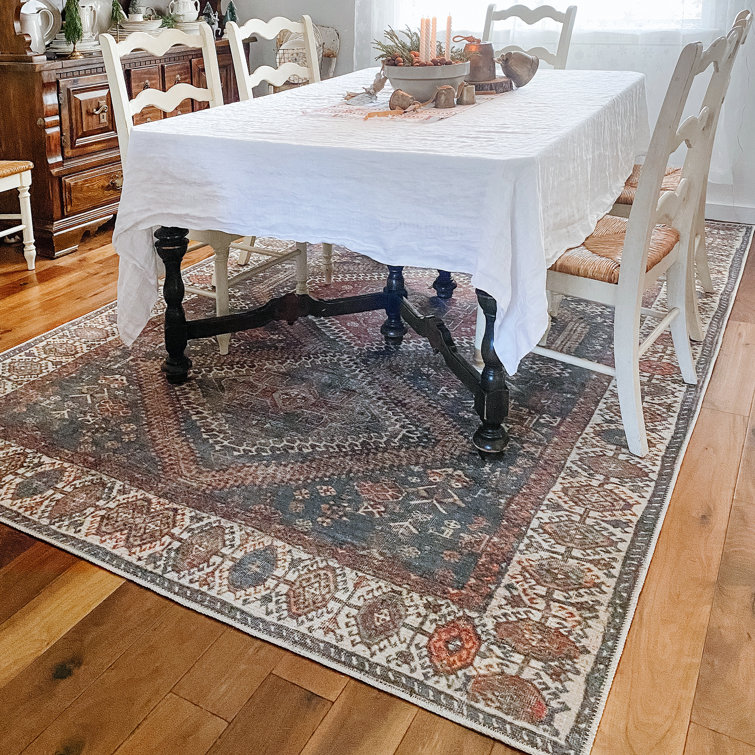Lotus Medallion Chenille 5'3" x 7'3" Blue Rectangular Area Rug