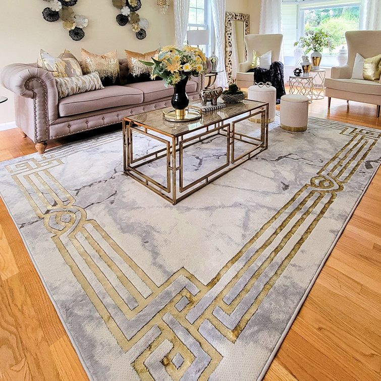 Blue and Gray Geometric Shag Area Rug 3'11" x 5'3"