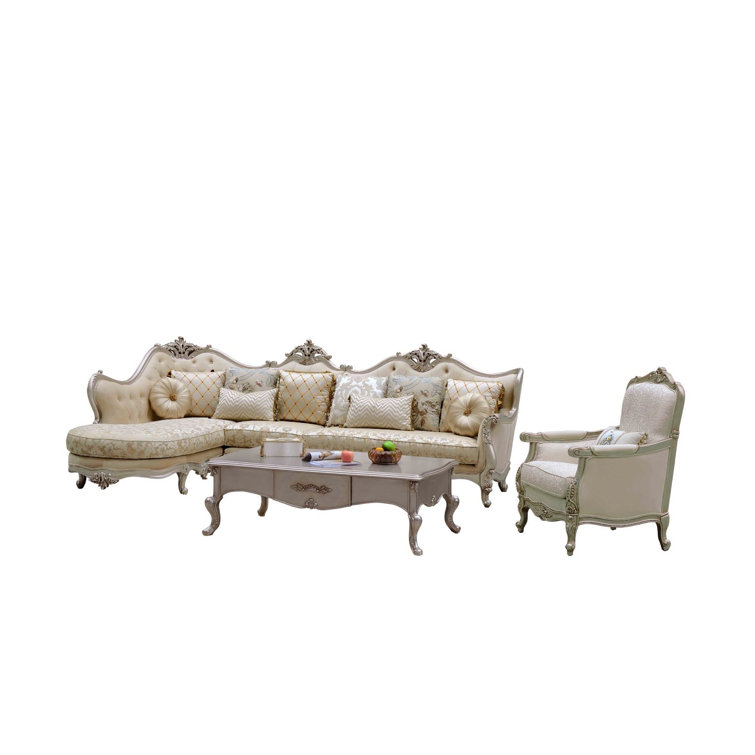Luxurious Beige and Gold Velvet 3-Piece Living Room Set