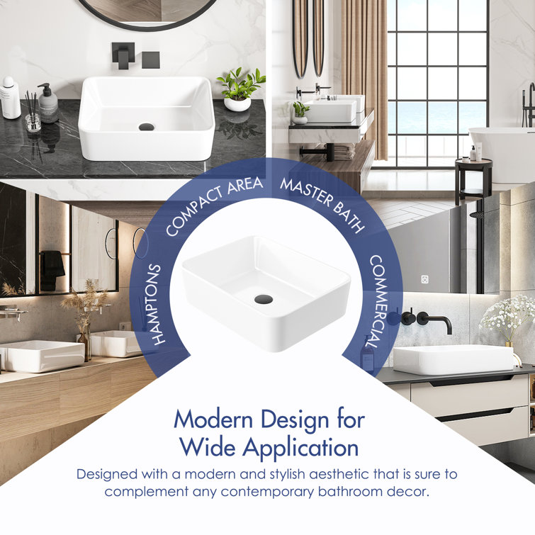 Eridanus Denbigh 19" L x 14'' W White Vitreous China Rectangular Vessel Bathroom Sink