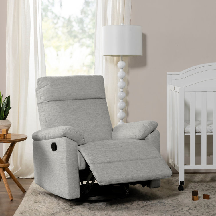 Frost Grey Swivel Recliner with Wood Base