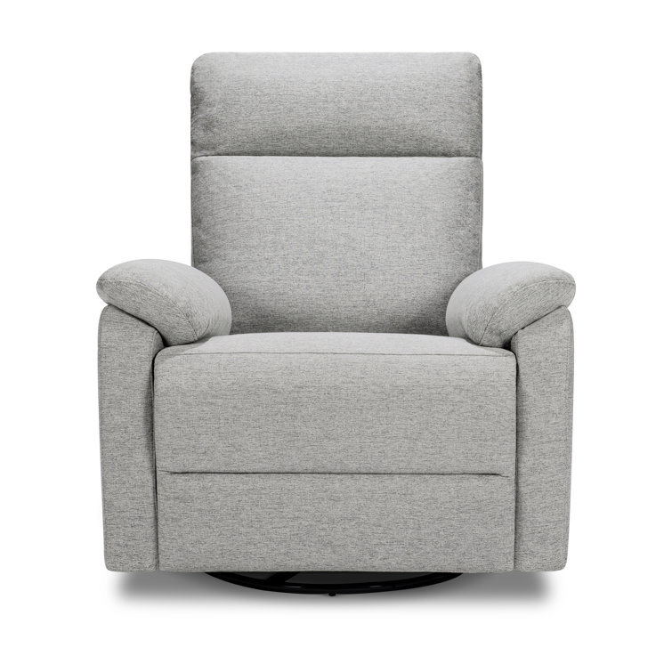 Frost Grey Swivel Recliner with Wood Base