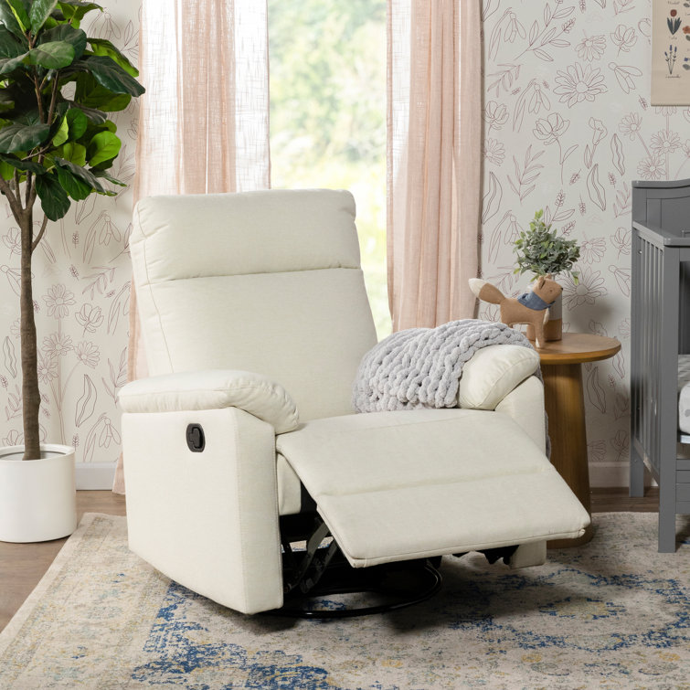 Vanilla Swivel Recliner with Wood Base and Spot Clean Fabric