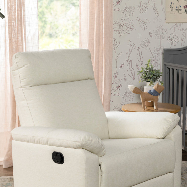 Vanilla Swivel Recliner with Wood Base and Spot Clean Fabric