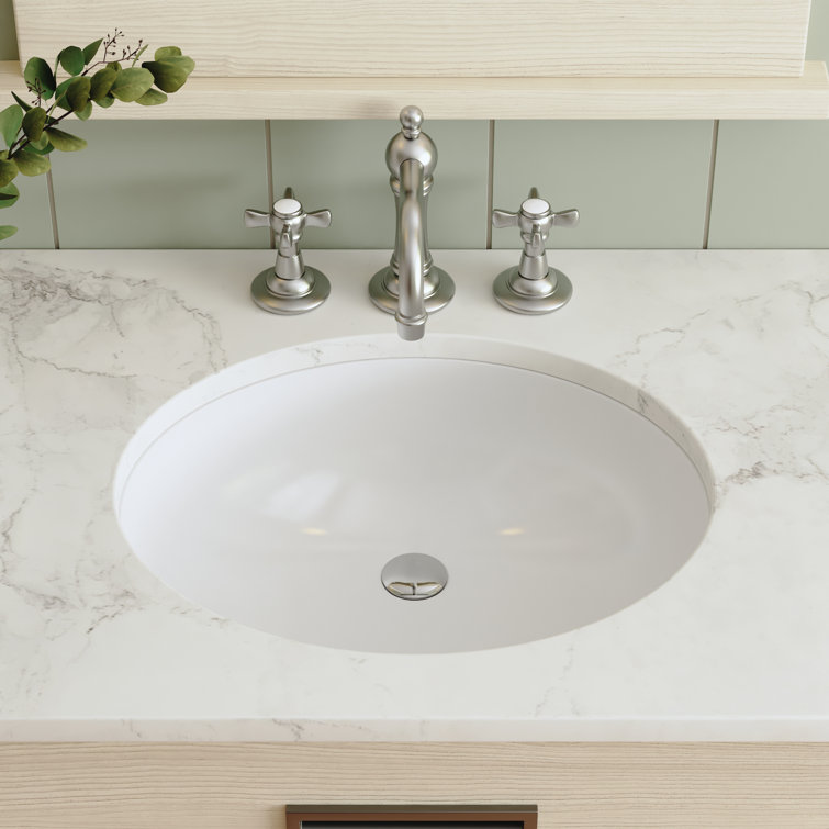 DeerValley Oval White Ceramic Undermount Bathroom Sink with Overflow