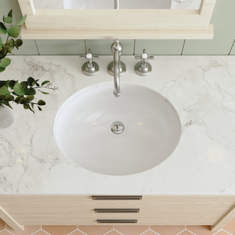 DeerValley Oval White Ceramic Undermount Bathroom Sink with Overflow