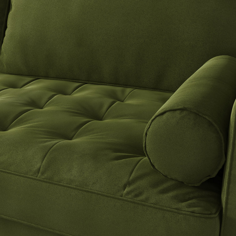 Olive Green Velvet Tufted 70'' Sofa with Solid Wood Legs