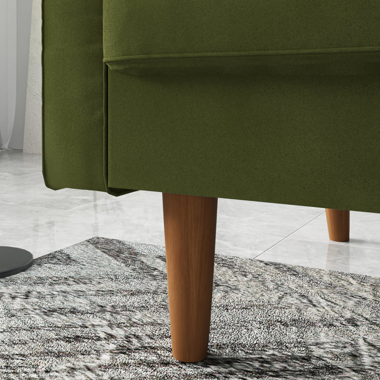 Olive Green Velvet Tufted 70'' Sofa with Solid Wood Legs