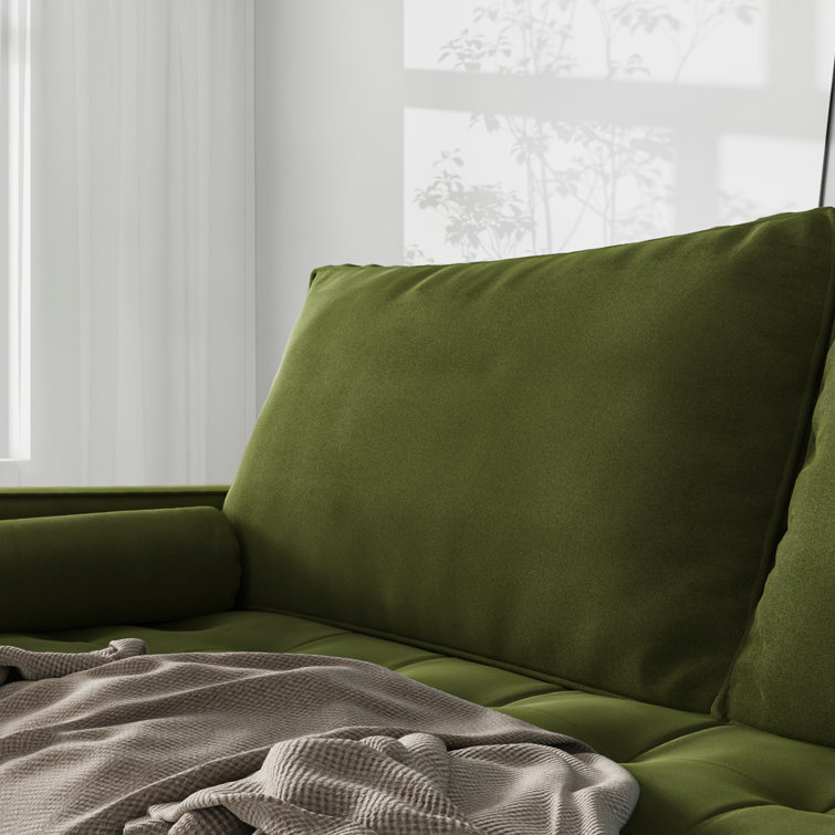 Olive Green Velvet Tufted 70'' Sofa with Solid Wood Legs