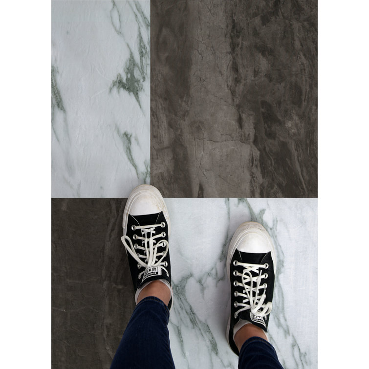 12'' x 12'' Black and White Marble Peel & Stick Floor Tiles