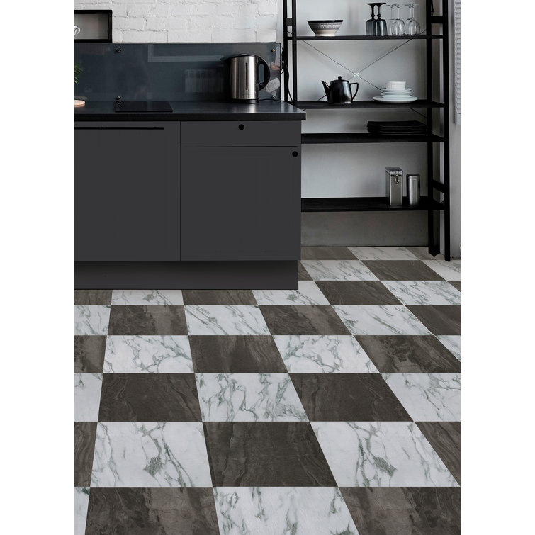 12'' x 12'' Black and White Marble Peel & Stick Floor Tiles