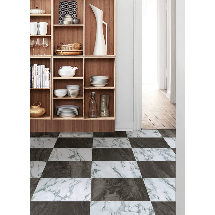 12'' x 12'' Black and White Marble Peel & Stick Floor Tiles