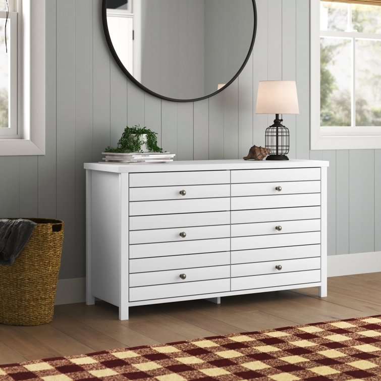 Harmony Coastal 6-Drawer Matte White Dresser with Metal Pulls