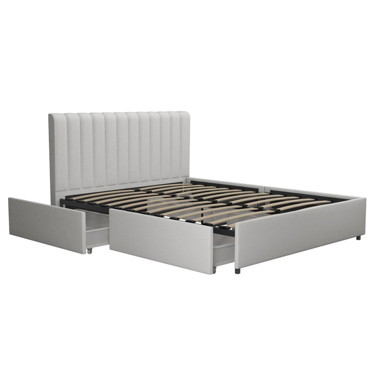 Brittany Modern Full Gray Upholstered Bed with Storage Drawers