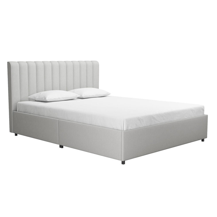 Light Gray Queen Upholstered Platform Bed with Storage Drawers