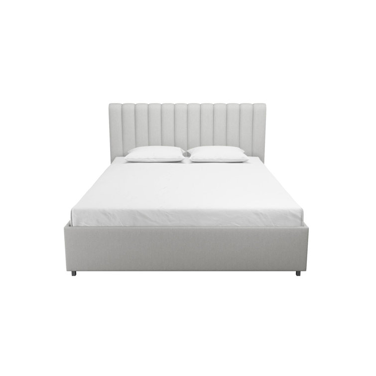 Light Gray Queen Upholstered Platform Bed with Storage Drawers