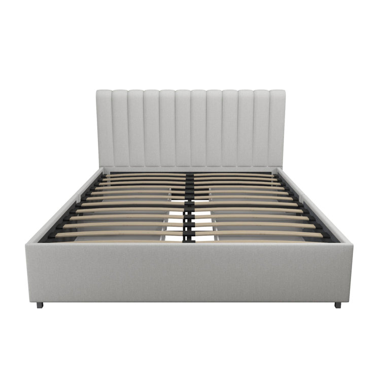 Light Gray Queen Upholstered Platform Bed with Storage Drawers