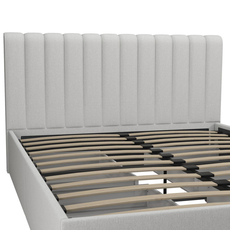 Light Gray Queen Upholstered Platform Bed with Storage Drawers