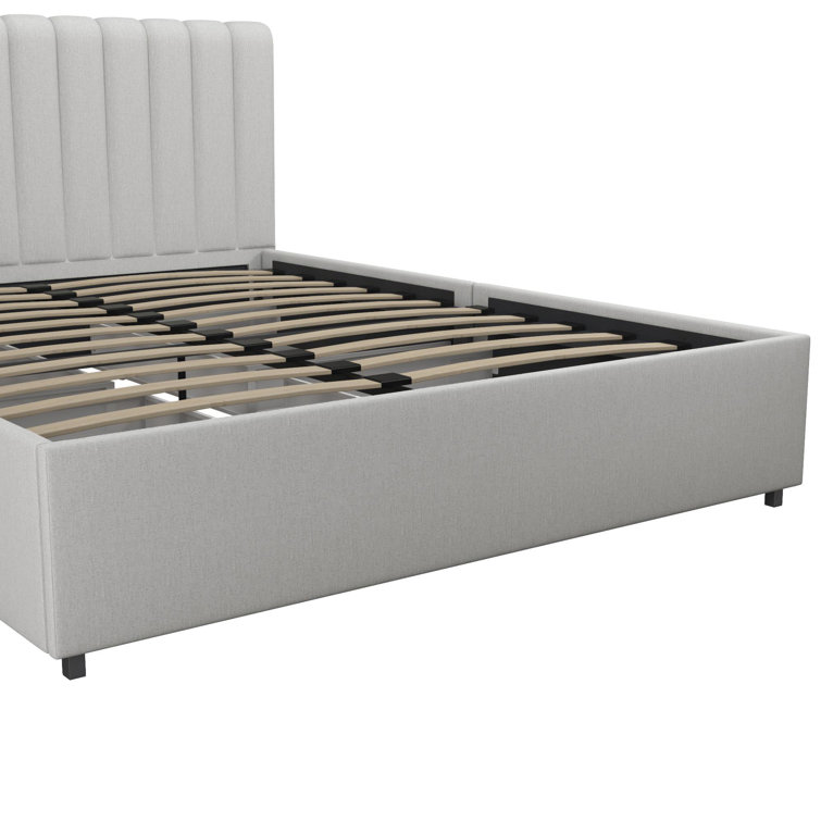 Light Gray Queen Upholstered Platform Bed with Storage Drawers