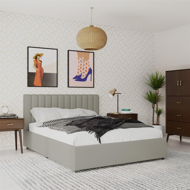 Brittany Modern Full Gray Upholstered Bed with Storage Drawers