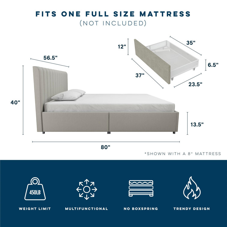 Brittany Modern Full Gray Upholstered Bed with Storage Drawers