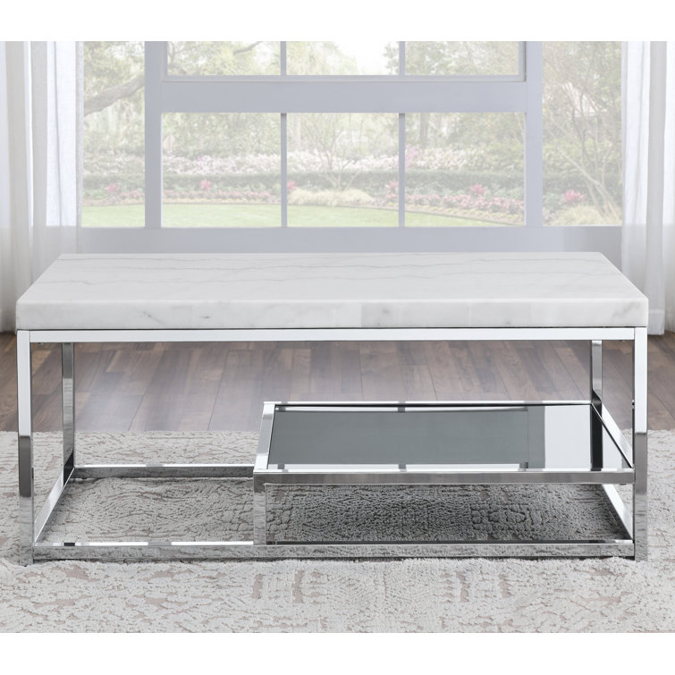White Marble and Chrome 3-Piece Living Room Table Set