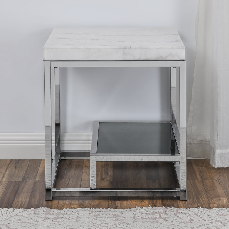White Marble and Chrome 3-Piece Living Room Table Set