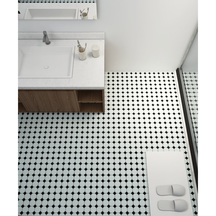 White and Black Porcelain Hexagon Mosaic Tile with Water Protection