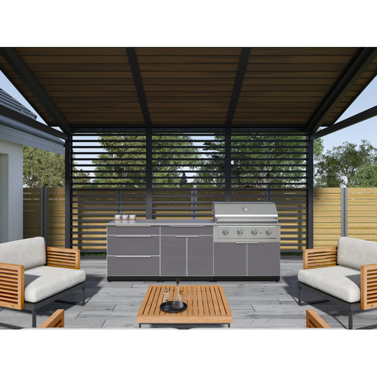 Slate Gray Aluminum Modular Outdoor Kitchen with Stainless Steel Countertop