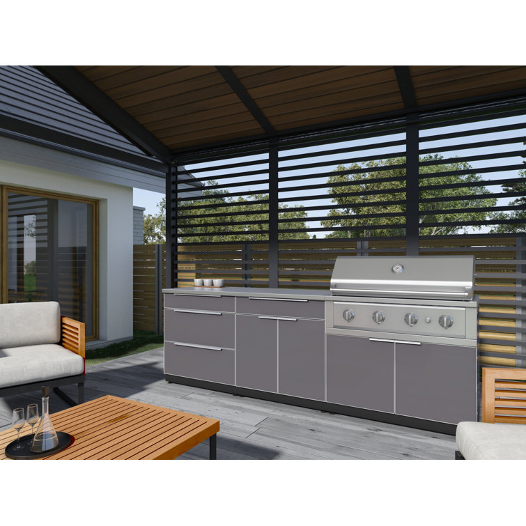 Slate Gray Aluminum Modular Outdoor Kitchen with Stainless Steel Countertop