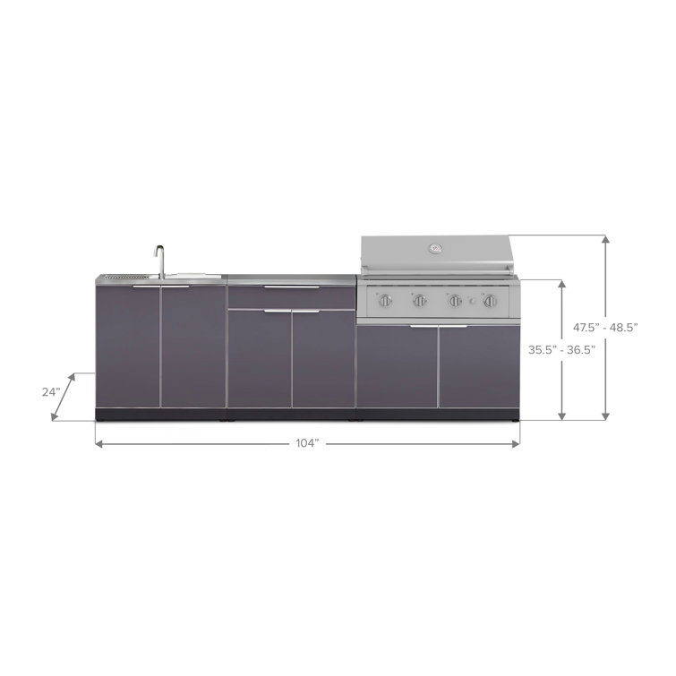 Slate Gray Aluminum Modular Outdoor Kitchen with Stainless Steel Countertop