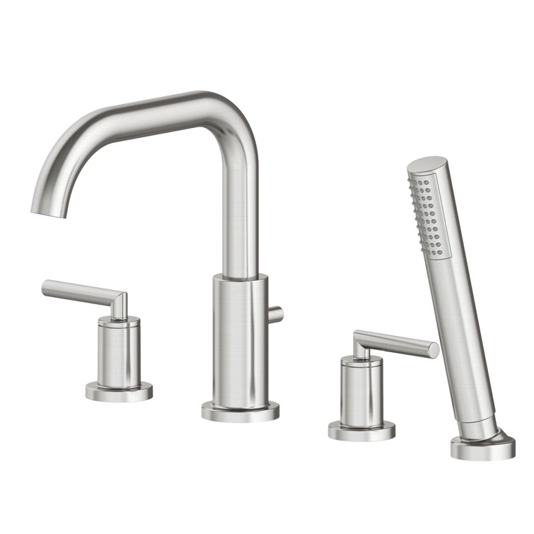 Brushed Nickel Double Handle Roman Tub Faucet with Hand Shower