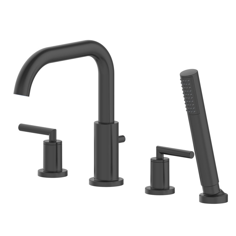 Matte Black Double Handle Deck Mounted Roman Tub Faucet