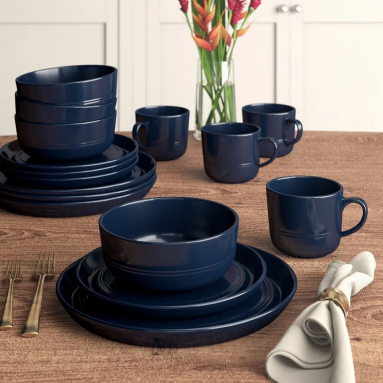 Cobalt Blue Ceramic 16-Piece Dinnerware Set with Glossy Finish