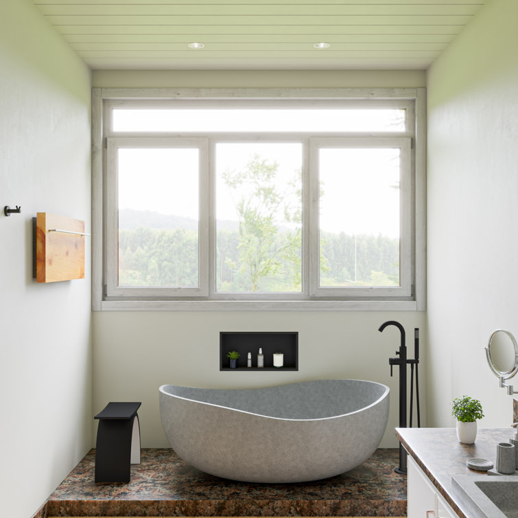 Gray Matte 63'' Freestanding Solid Concrete Oval Bathtub