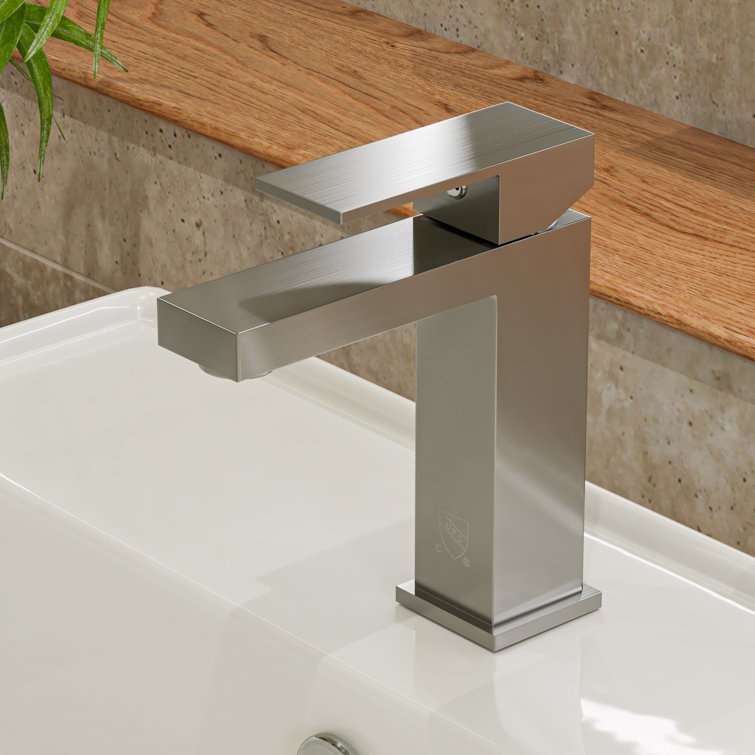 Brushed Nickel Single Lever Bathroom Faucet with Square Design