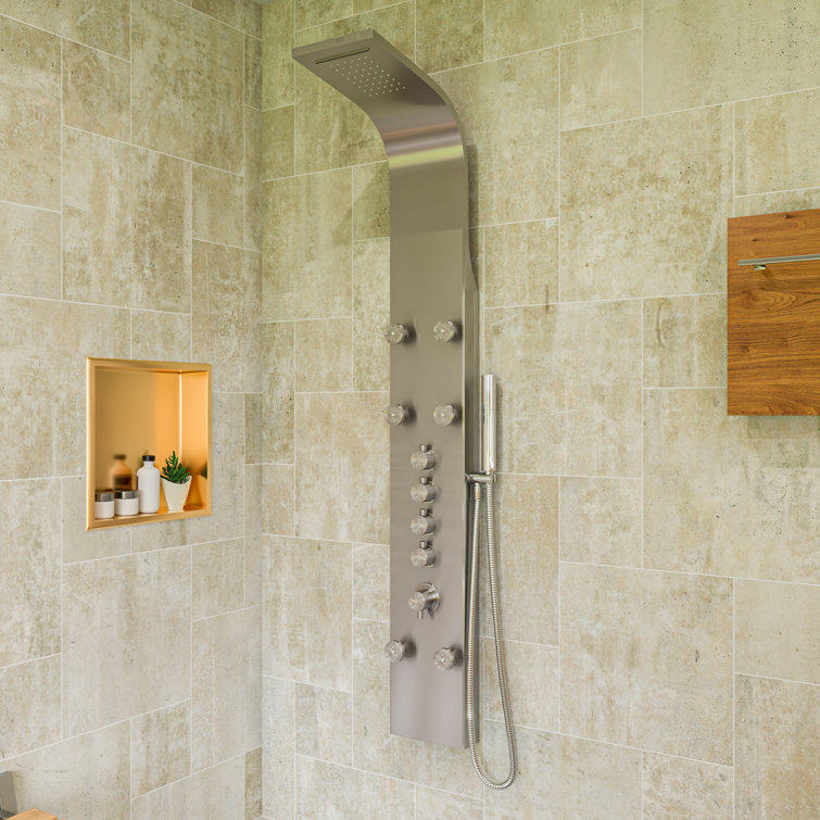 Brushed Stainless Steel 63'' Shower Panel with Fixed Shower Head