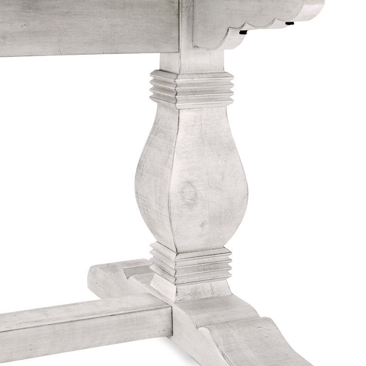 Distressed Ivory Pine Wood Trestle Dining Table for Six
