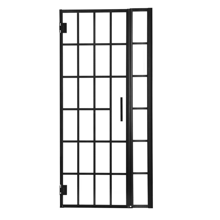 40" W x 72" H Matte Black Semi-Frameless Shower Door with Patterned Glass