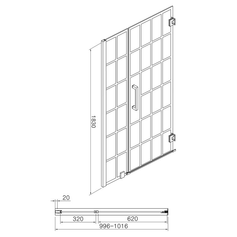 40" W x 72" H Matte Black Semi-Frameless Shower Door with Patterned Glass