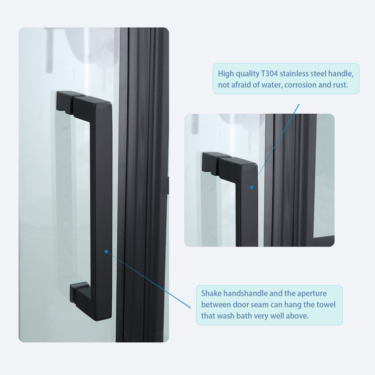 40" W x 72" H Matte Black Semi-Frameless Shower Door with Patterned Glass