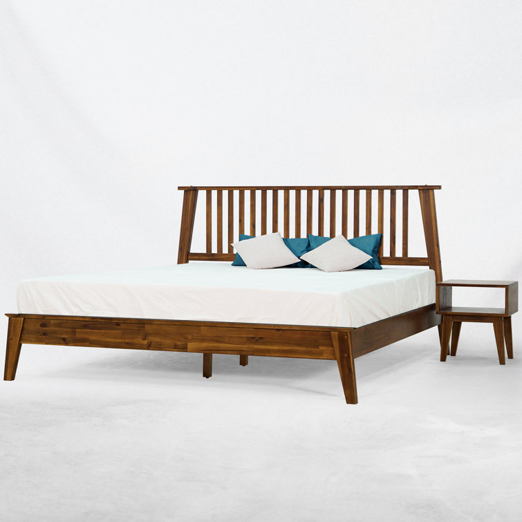 Kaylin King Walnut Solid Wood Platform Bed Frame with Nightstand