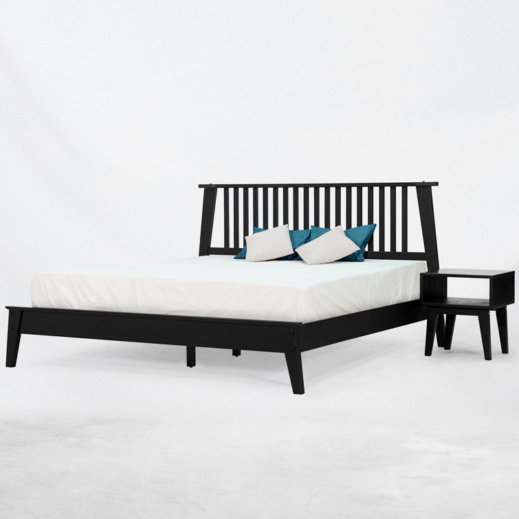 Kaylin Black Solid Wood King Platform Bed Frame with Nightstand