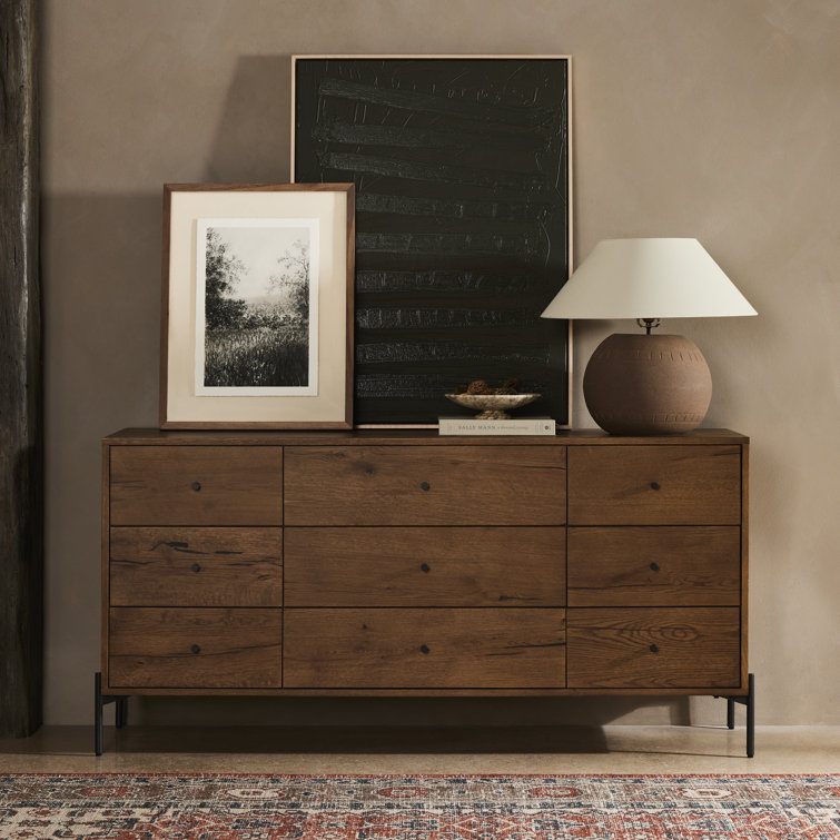 Amber Oak 9-Drawer Dresser with Soft Close and Levelers