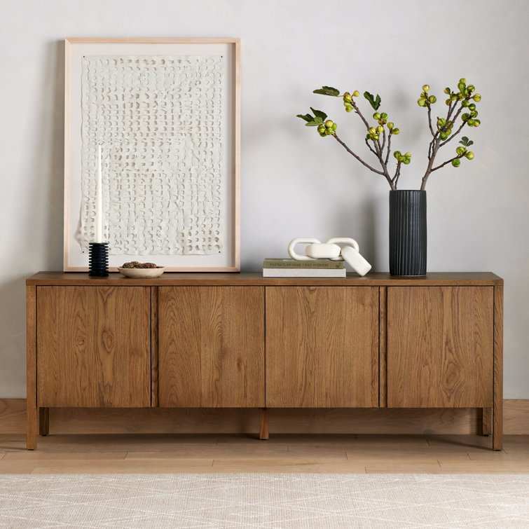 Amber Oak Solid Wood Media Console with Cabinets