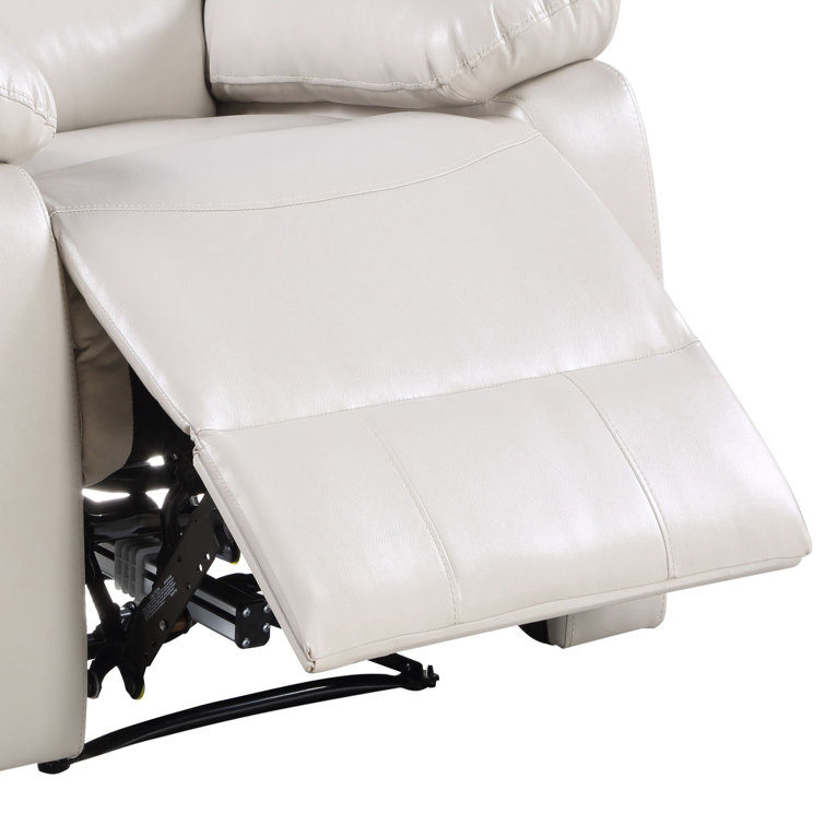 Cream Faux Leather Power Recliner with Pillow Top Arms