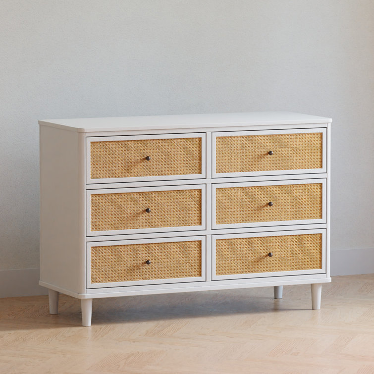 Warm White and Honey Cane 6-Drawer Dresser with Soft Close