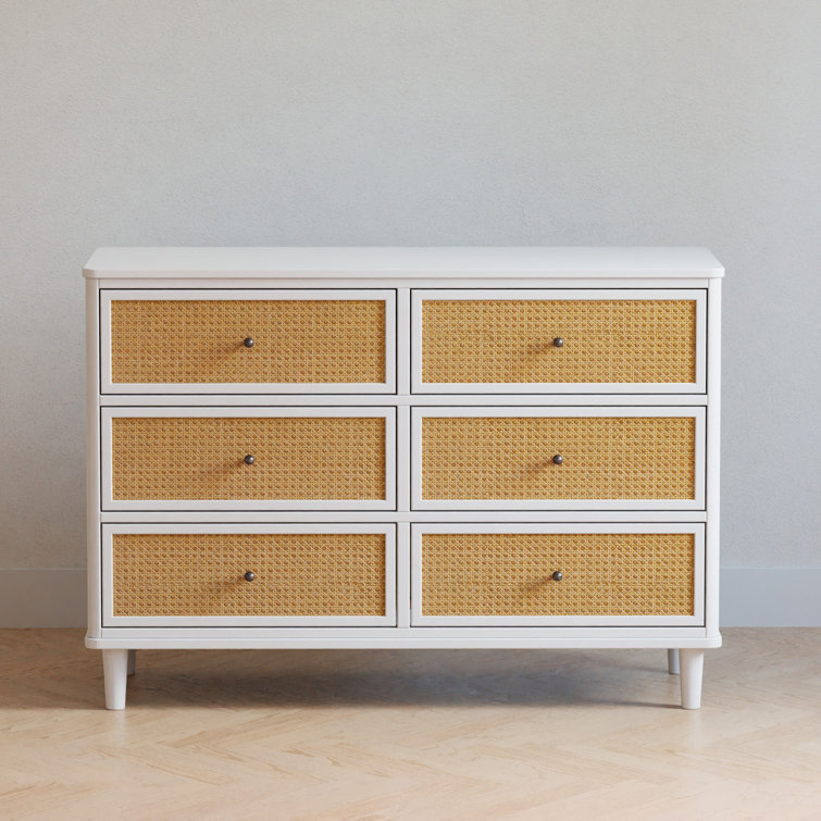 Warm White and Honey Cane 6-Drawer Dresser with Soft Close